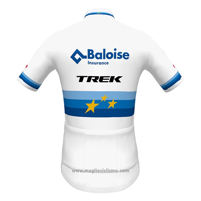 2022 Abbigliamento Ciclismo European Champion Trek Bianco Rosso Manica Corta e Salopette